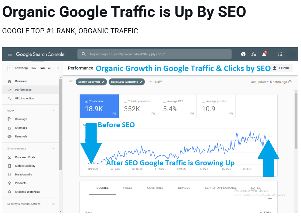 organic google traffic is up by seo