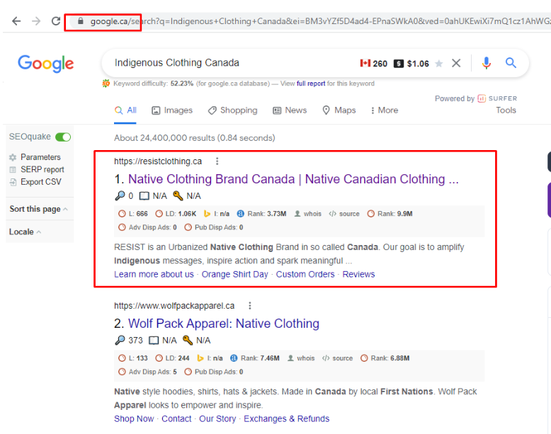 Home top # 1 in google.ca canada 2