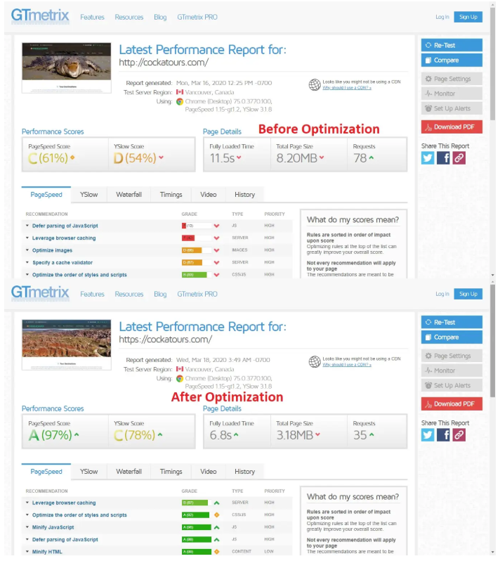 Home cockatours.com speed optimization
