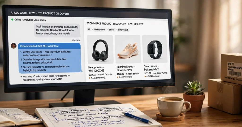 B2B AEO workflow for ecommerce product discovery in AI search