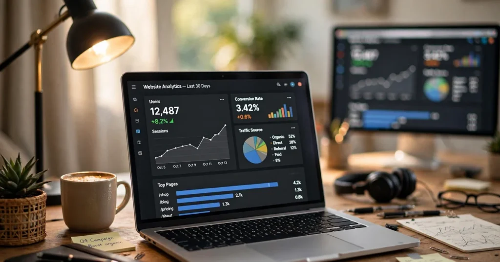 Best website optimization tools shown as analytics dashboards on a laptop